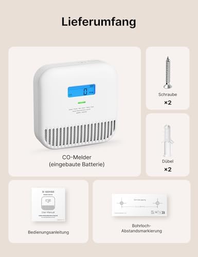 X-Sense Kohlenmonoxid Melder für Sicherheit zu Hause, tragbar mit 10-Jahres-Batterie, XC0K-SN