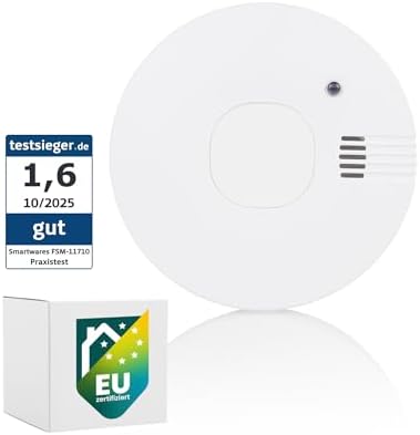 Smartwares Rauchmelder mit optischem Sensor - TÜV geprüft, 1 Jahr Batterie, 85 dB für optimale Sicherheit zuhause