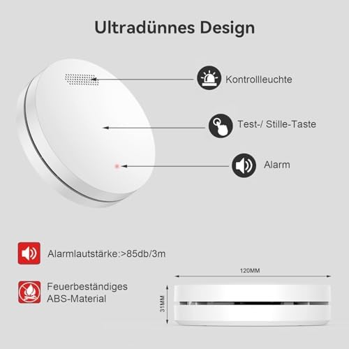 CPVAN Rauchmelder 10 Jahre Batterie - Wartungsfrei, EN14604 Zertifiziert, Ideal für Zuhause, 3er Set
