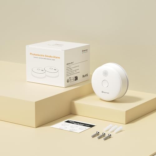 HEIMAN Funkrauchmelder 10 Jahre Batteriebetrieb, 85dB Lautstärke, vernetzt und stummbar für sicheren Brandschutz zuhause