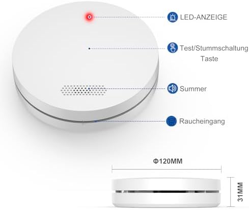 Rauchmelder 10 Jahre Batterie 5er Set - TÜV Rheinland zertifizierte Flach-Feuermelder mit 85dB Alarm für optimalen Brand