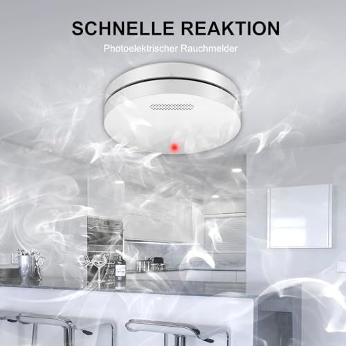 Rauchmelder 10 Jahre Batterie 5er Set - TÜV Rheinland zertifizierte Flach-Feuermelder mit 85dB Alarm für optimalen Brand