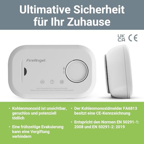 FireAngel Kohlenmonoxidmelder FA6813 - 10-Jahres-Sensor CO-Warner für sicheres Zuhause & unterwegs