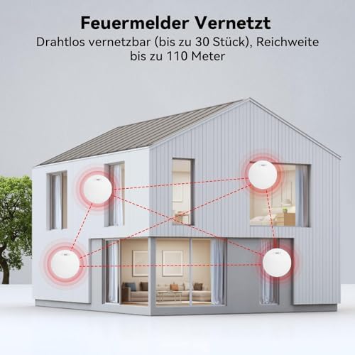 CPVAN Vernetzte Rauchmelder 10 Jahre Batterie mit Klebepad | Bohrfreie Sicherheit, EN14604 Geprüft, 5er Set