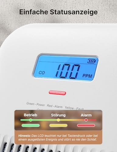X-Sense Kohlenmonoxid Melder für Sicherheit zu Hause, tragbar mit 10-Jahres-Batterie, XC0K-SN