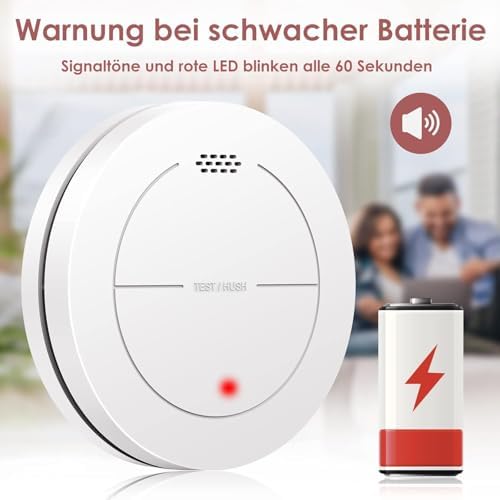 Rauchmelder 10 Jahre Batterie - Photoelektrischer Brandmelder 85 dB ohne LED für Zuhause (2 Stück)