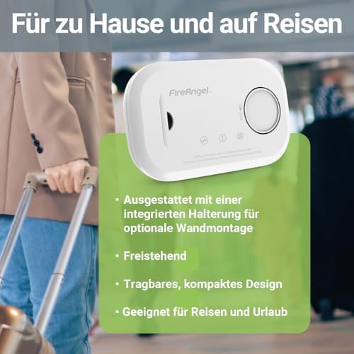 FireAngel Kohlenmonoxidmelder FA6813 - 10-Jahres-Sensor CO-Warner für sicheres Zuhause & unterwegs