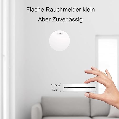 Rauchmelder 10 Jahre Batterie 5er Set - TÜV Rheinland zertifizierte Flach-Feuermelder mit 85dB Alarm für optimalen Brand