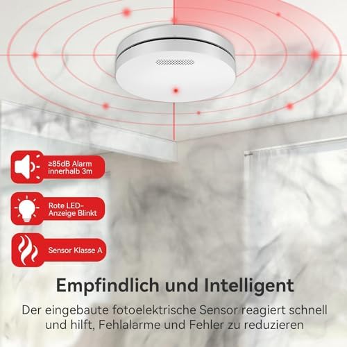 CPVAN Rauchmelder 10 Jahre Batterie - Wartungsfrei, EN14604 Zertifiziert, Ideal für Zuhause, 3er Set