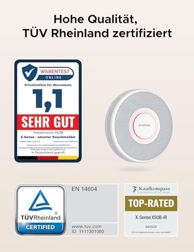 X-Sense WLAN-Rauchmelder XS0B-iR mit Sprachalarm und 17 Standorten – nur 33 mm dünn, 3er Set für optimalen Brandschutz z