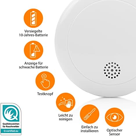 Smartwares Rauchmelder mit Q-Qualitätssiegel - 10 Jahre Lebensdauer & Batterielebensdauer - Zuverlässiger Brandschutz fü