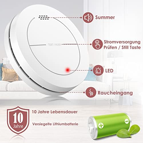 Rauchmelder von - 10 Jahre Batterie, keine blinkende LED, 85 dB Alarm, ideal für sicheren Brandschutz zu Hause, 3er Set