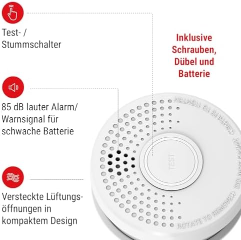SHD by OneConcept 10er-Set Mini-Rauchmelder mit Magnethalterung – ideal für Küche, Büro & Wohnwagen, mit Testfunktion &