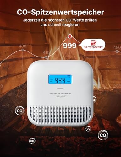 X-Sense Kohlenmonoxid Melder für Sicherheit zu Hause, tragbar mit 10-Jahres-Batterie, XC0K-SN