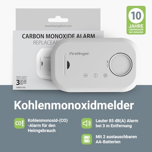 FireAngel Kohlenmonoxidmelder FA6813 - 10-Jahres-Sensor CO-Warner für sicheres Zuhause & unterwegs