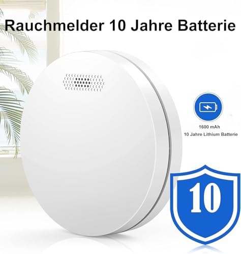 Rauchmelder 10 Jahre Batterie 5er Set - TÜV Rheinland zertifizierte Flach-Feuermelder mit 85dB Alarm für optimalen Brand