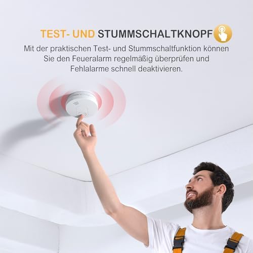 GS526 Rauchmelder 10 Jahre mit Magnet, Zertifiziert nach DIN EN14604, 85 dB Alarm, 6 Stück für sicheren Brandschutz zuha