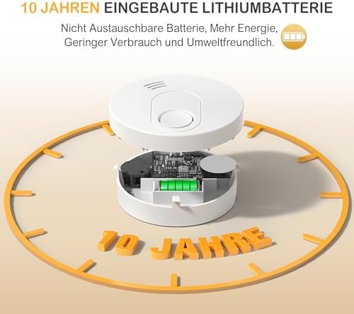 GS526 Rauchmelder 10 Jahre mit Magnet, Zertifiziert nach DIN EN14604, 85 dB Alarm, 6 Stück für sicheren Brandschutz zuha