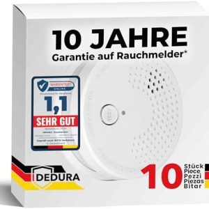 Rauchmelder 10er Set – BSI Zertifiziert, 10 Jahre Garantie, inkl. 9V Batterie für maximalen Brandschutz zu Hause