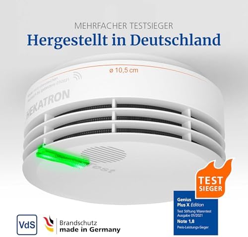 Hekatron Genius Plus X – Rauchmelder mit 10 Jahren Batterie – Testsieger für sicheres Wohnen – Made in Germany