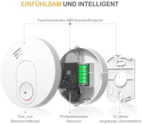 GS526 Rauchmelder 10 Jahre mit Magnet, Zertifiziert nach DIN EN14604, 85 dB Alarm, 6 Stück für sicheren Brandschutz zuha