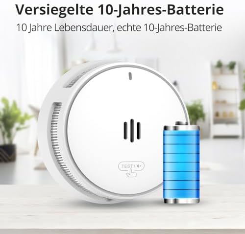 Rauchmelder 10 Jahre Batterie - TÜV-zertifizierter Feuermelder mit Stummschaltfunktion für maximale Sicherheit zuhause