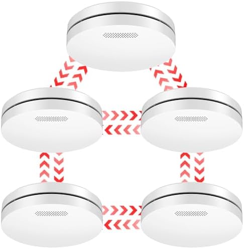 CPVAN Vernetzte Rauchmelder 10 Jahre Batterie mit Klebepad | Bohrfreie Sicherheit, EN14604 Geprüft, 5er Set