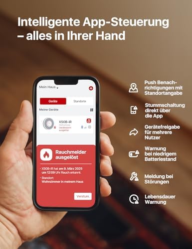 X-Sense WLAN-Rauchmelder XS0B-iR mit Sprachalarm und 17 Standorten – nur 33 mm dünn, 3er Set für optimalen Brandschutz z
