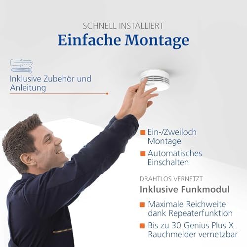 Hekatron Genius Plus X – Rauchmelder mit 10 Jahren Batterie – Testsieger für sicheres Wohnen – Made in Germany