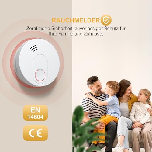 GS526 Rauchmelder 10 Jahre mit Magnet, Zertifiziert nach DIN EN14604, 85 dB Alarm, 6 Stück für sicheren Brandschutz zuha