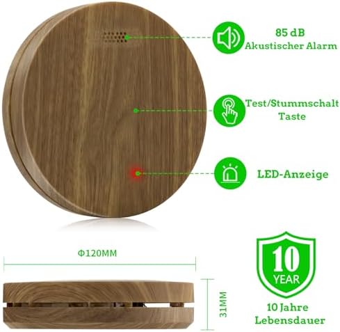 Rauchmelder 10 Jahre Batterie 5er Set - TÜV Rheinland zertifizierte Flach-Feuermelder mit 85dB Alarm für optimalen Brand