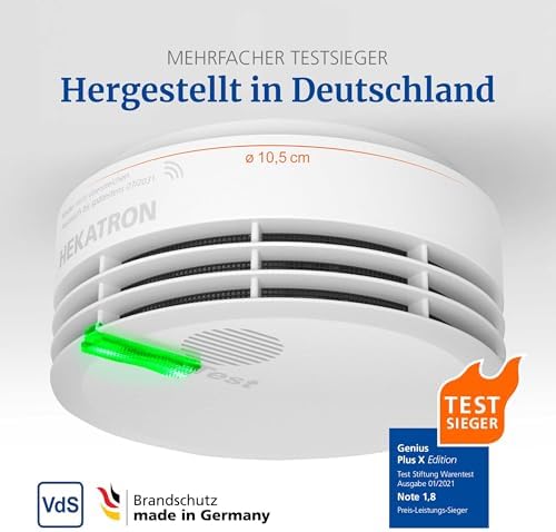 Hekatron Genius Plus X – Rauchmelder mit 10 Jahren Batterie – Testsieger für sicheres Wohnen – Made in Germany