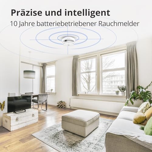 Rauchmelder 10 Jahre Batterie - TÜV-zertifizierter Feuermelder mit Stummschaltfunktion für maximale Sicherheit zuhause