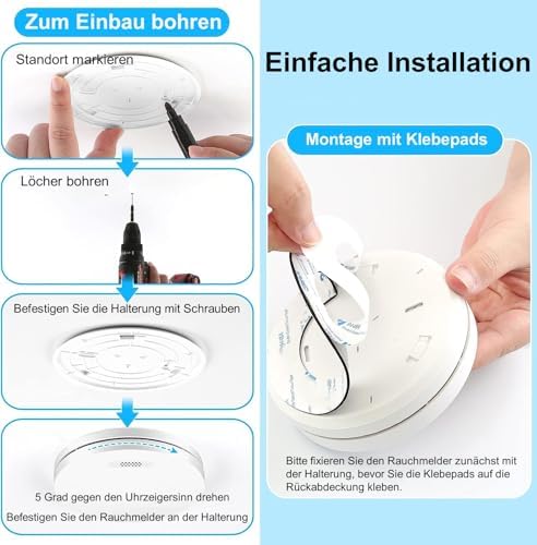Rauchmelder 10 Jahre Batterie 5er Set - TÜV Rheinland zertifizierte Flach-Feuermelder mit 85dB Alarm für optimalen Brand