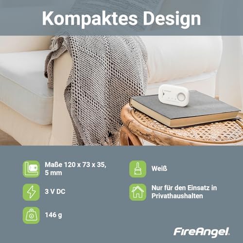 FireAngel Kohlenmonoxidmelder FA6813 - 10-Jahres-Sensor CO-Warner für sicheres Zuhause & unterwegs