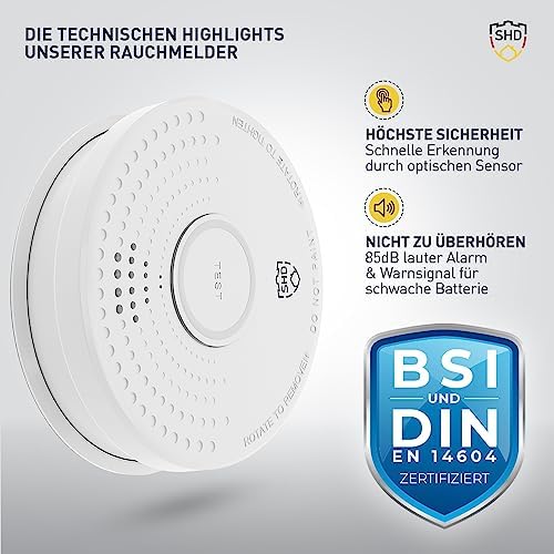 SHD by OneConcept 10er-Set Mini-Rauchmelder mit Magnethalterung – ideal für Küche, Büro & Wohnwagen, mit Testfunktion &