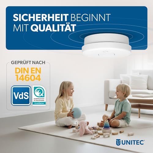 Unitec Rauchwarnmelder - Zertifiziert nach DIN EN 14604 - 10 Jahre Batterielaufzeit für umfassenden Schutz zu Hause