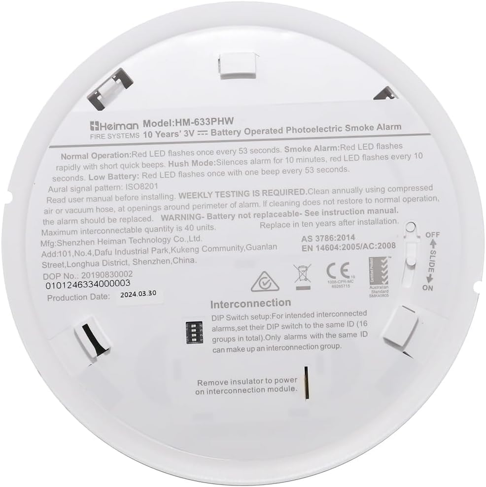 HEIMAN Funkrauchmelder 10 Jahre Batteriebetrieb, 85dB Lautstärke, vernetzt und stummbar für sicheren Brandschutz zuhause