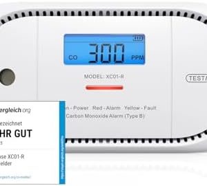 X-Sense Kohlenmonoxid Melder mit LCD-Display, TÜV-zertifiziert für sicheres Wohnen und 5-Jahres-Batterie