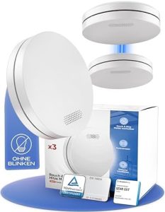 Rauchmelder Funk Vernetzt 10 Jahre Batterie – 2in1 Rauch- & Hitzemelder für sicheres Wohnen ohne Bohren, 3er Set